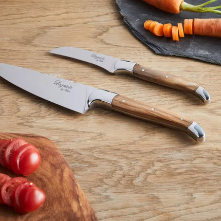 Laguiole By Hâws knivset med 2 knivar: kockkniv och skalkniv, handtag i olivträ