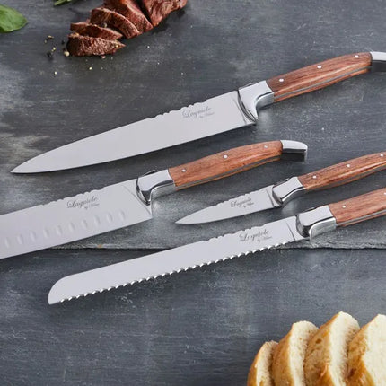 Laguiole By Hâws knivset med santokukniv, kockkniv, brödkniv och örtkniv med handtag i rosenträ